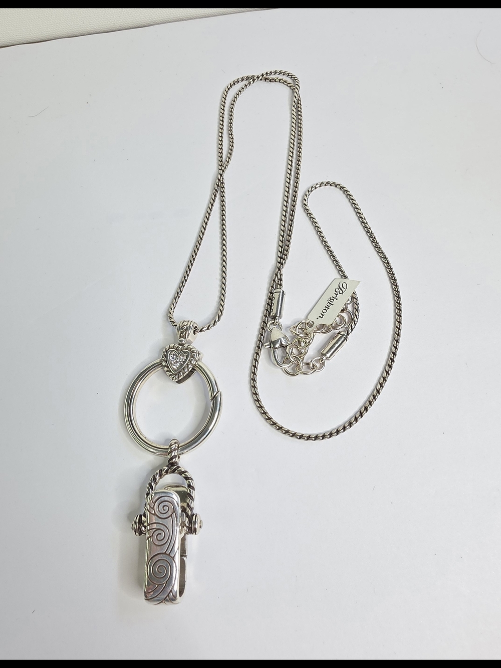 Brighton Silver-Tone Heart Accent Clip Necklace with Gold Detail-NWT - Picture 9 of 13